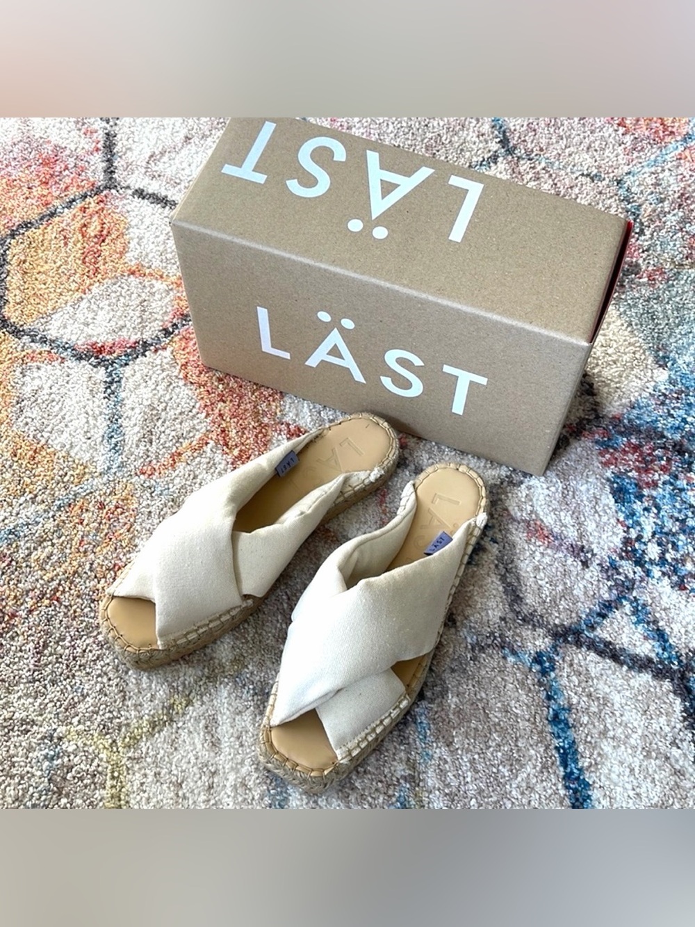 LÄST Barcelona Organic Canvas Espadrille Slide Sandals Ivory EU 38 US 6 New